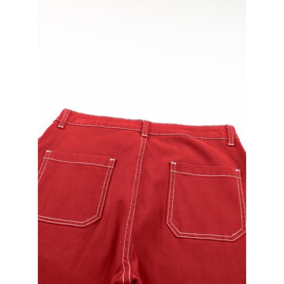 Women's Cargo Jeans Cotton Wide Leg Loose Fit Mid Rise Denim Pants - Picture 9 of 9